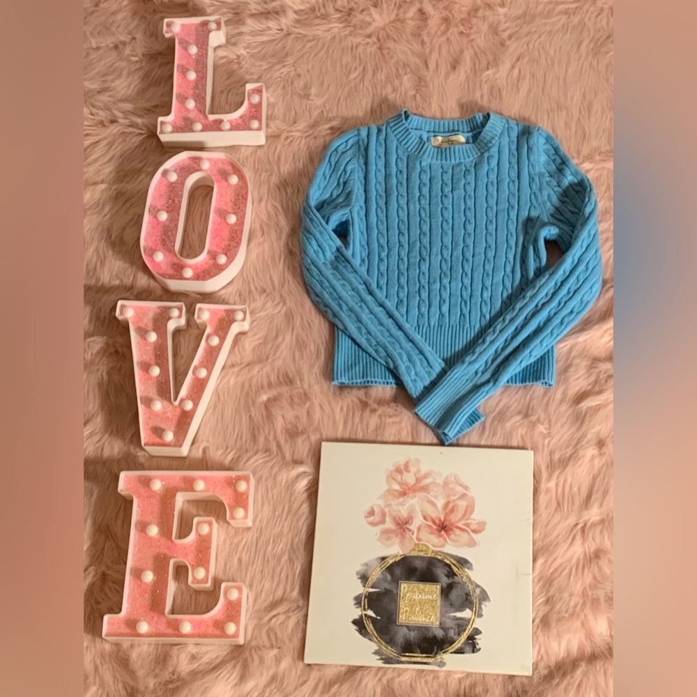 Women Blue Cable Knit Sweater